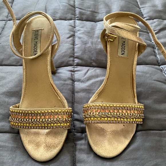 4 inch Steve Madden gold sequined/crystal strappy heels